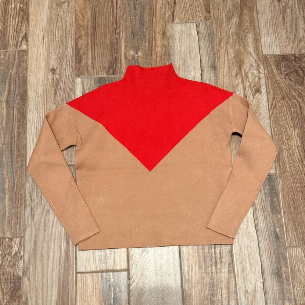 Cyrus Red & Tan Colorblock Mock Neck Sweater - Picture 1 of 4